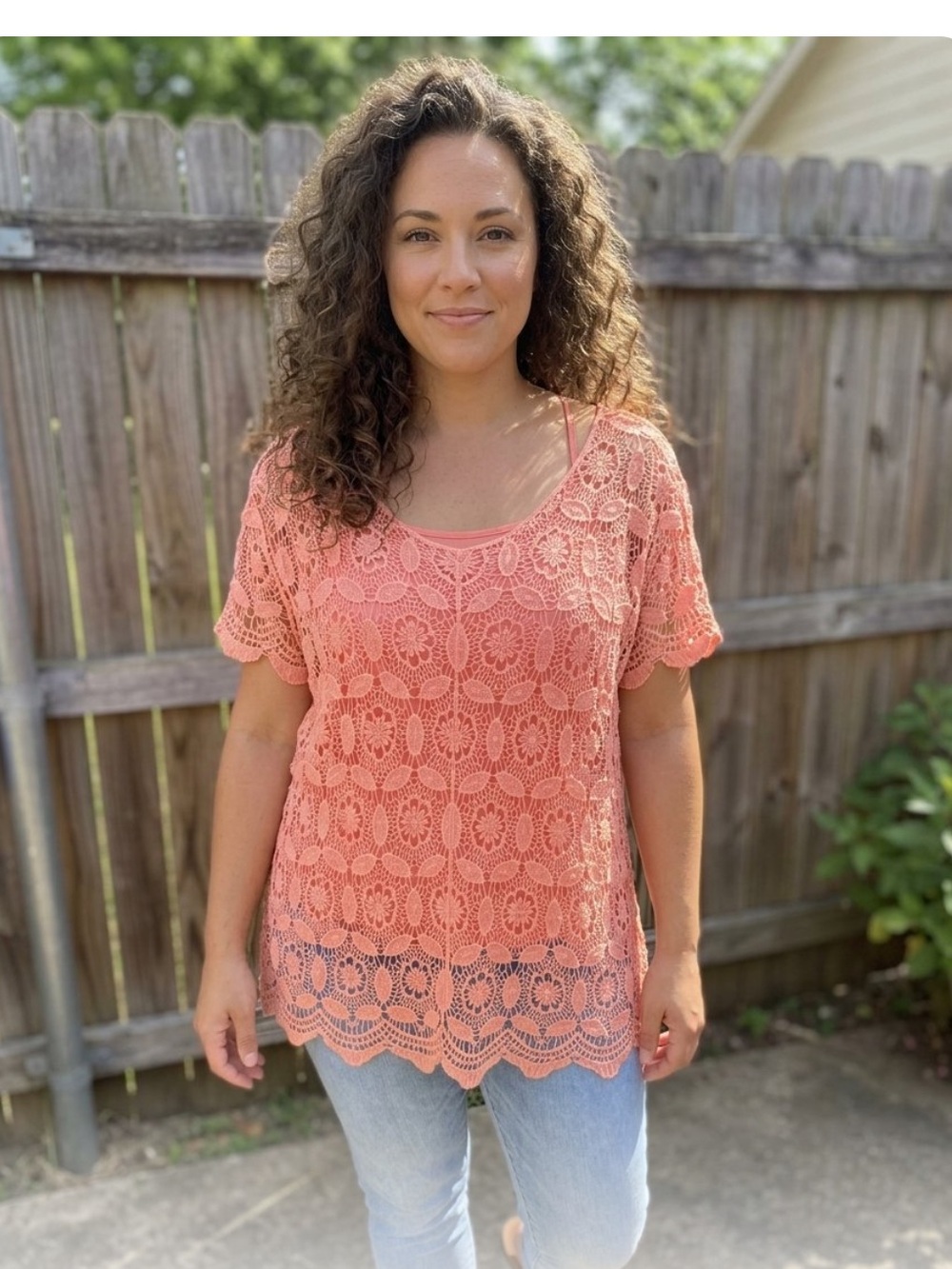 👗 Ultra Pink Coral Crochet top with matching undershirt
